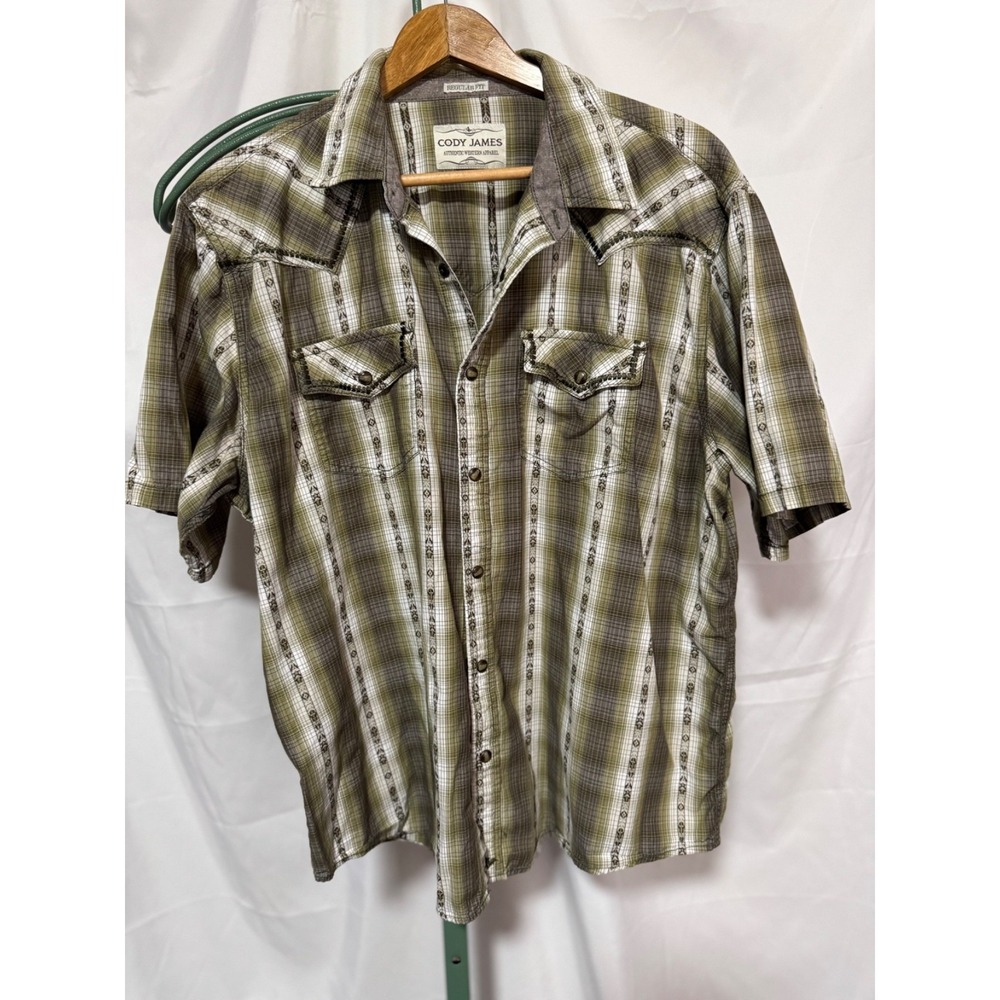 Cody James Western Shirt Mens XL Plaid Pearl Snap Short Sleeve Cowboy Ranch Rode